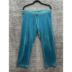 Juicy Couture Y2K Velour Bottoms LOWRISE Teal Vintage 90s‎ Drawstring USA Small